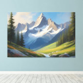 Alpine Berglandschap Waterverf Kunst Canvas Afdruk (Insitu (Houten vloer))