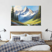 Alpine Berglandschap Waterverf Kunst Canvas Afdruk (Insitu (Slaapkamer))