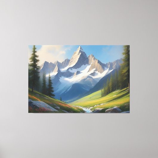 Alpine Berglandschap Waterverf Kunst Canvas Afdruk (Voorkant)