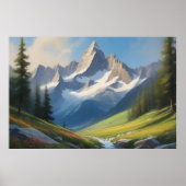 Alpine Berglandschap Waterverf Kunst Poster (Voorkant)