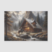 Alpine Cabin Horseback Snowy Scene Decoupage Tissuepapier (Voorkant)