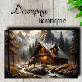 Alpine Cabin Horseback Snowy Scene Decoupage Tissuepapier