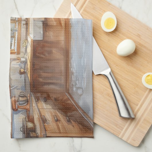 Alpine Chalet Kitchen with Snowy Mountain View Theedoek (Quarter Fold)