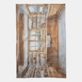 Alpine Chalet Kitchen with Snowy Mountain View Theedoek (Verticaal)