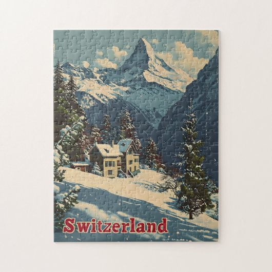 Alpine Charm:  Zwitsers Dorp Briefkaart Legpuzzel (Verticaal)