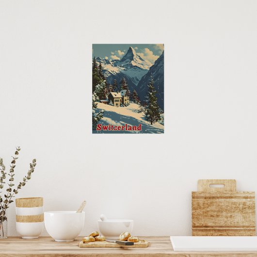 Alpine Charm:  Zwitsers Dorp Briefkaart Poster (Keuken)
