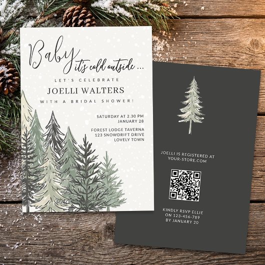 Alpine Chic Winter Trees Bruidsfeest Kaart