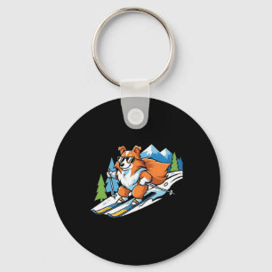Alpine Corgi Op Skiën Cool Sungles Winter Scene Sleutelhanger