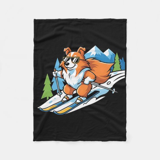 Alpine Corgi Op Ski's Cool Zonnebril Winter Scene  Fleece Deken (Voorkant)