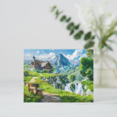 Alpine Cottage bij Mountain Waterfall Briefkaart (Staand voorkant)