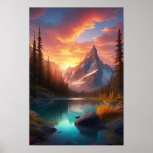 Alpine Elegance, besneeuwde bergen Poster