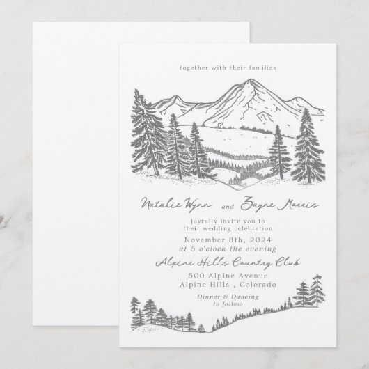 Alpine Hills Relief Print bruiloft uitnodiging (Voorkant / Achterkant)