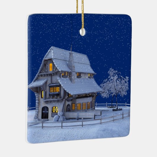 Alpine House Snow Graphic Keramisch Ornament (Rechts)