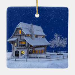 Alpine House Snow Graphic Keramisch Ornament