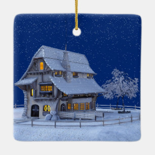 Alpine House Snow Graphic Keramisch Ornament