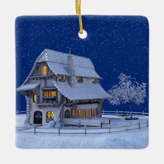 Alpine House Snow Graphic Keramisch Ornament (Voorkant)