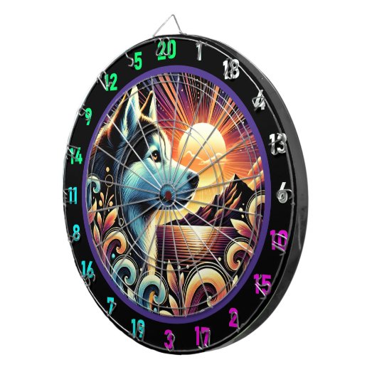 Alpine Husky Sunset Wall Feature Dartbord (Voorkant Rechts)