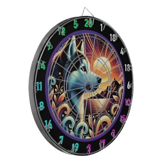 Alpine Husky Sunset Wall Feature Dartbord (Voorkant Links)