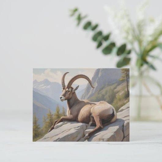 Alpine Ibex liggend op rotsachtige klif Briefkaart (Staand voorkant)