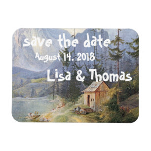 Alpine Lake Cabin Boat Save Date Magnet Magneet