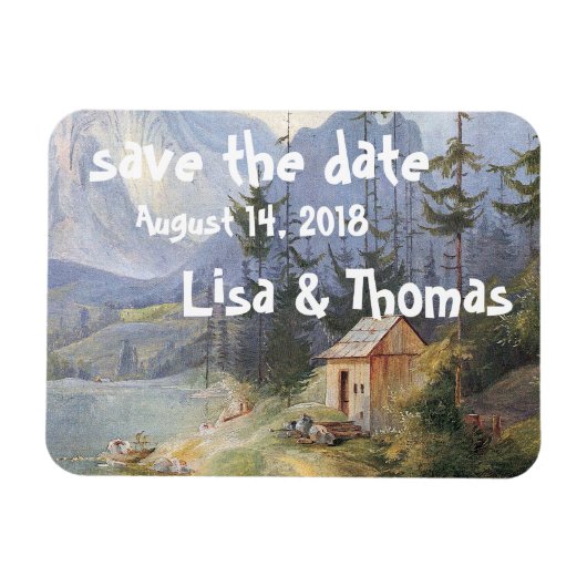 Alpine Lake Cabin Boat Save Date Magnet Magneet (Horizontaal)