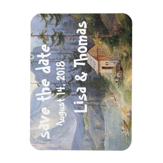 Alpine Lake Cabin Boat Save Date Magnet Magneet (Verticaal)