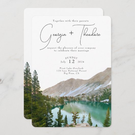 Alpine Lake Mountain bruiloft Kaart (Voorkant / Achterkant)