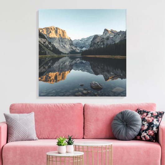 Alpine Mirror Scene – Poster van het rustige lands Canvas Afdruk (Insitu (Woonkamer))