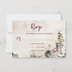 Alpine Mountain Woodland Stag Bourgogne RSVP Kaartje