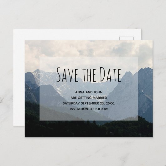 Alpine Mountains Land Bruiloft Save the Date Uitnodiging Briefkaart (Voorkant / Achterkant)