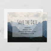 Alpine Mountains Land Verjaardag Save the Date Uitnodiging Briefkaart (Voorkant / Achterkant)