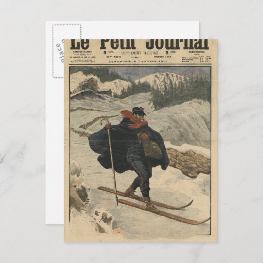 Alpine postbodes met ski briefkaart (Voorkant / Achterkant)