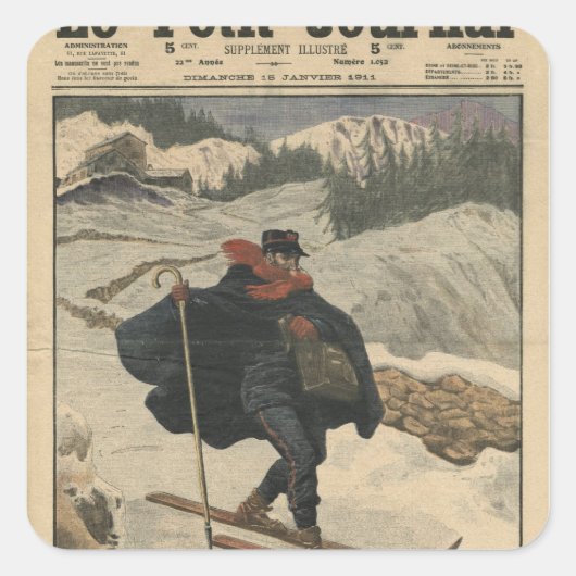 Alpine postbodes met ski vierkante sticker (Voorkant)