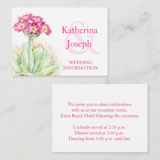 Alpine primrose art bruiloft info bijsluiter kaart (Voorkant / Achterkant)