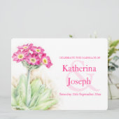 Alpine primrose waterverf roze bruiloft uitnodigen kaart (Staand voorkant)