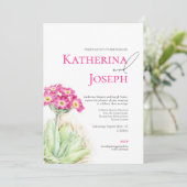 Alpine primrose waterverf roze foto bruiloft kaart (Staand voorkant)