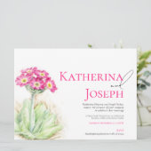 Alpine primrose waterverf roze landschap bruiloft kaart (Staand voorkant)