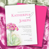 Alpine primrose waterverf roze verticale bruiloft kaart