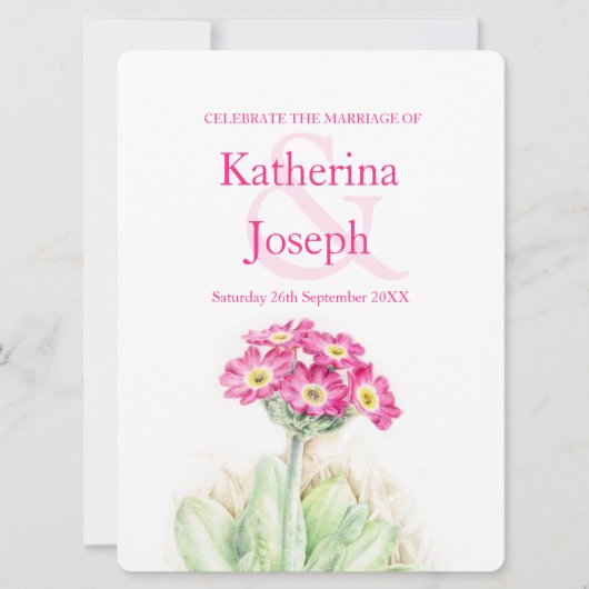 Alpine primrose waterverf roze verticale bruiloft kaart (Voorkant)