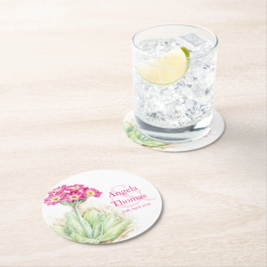 Alpine primula ping groene bruiloft onderzetters (Insitu)