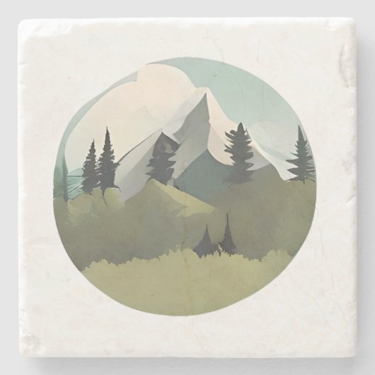 Alpine Serenity: heuvels en besneeuwde toppen Stenen Onderzetter (Voorkant)