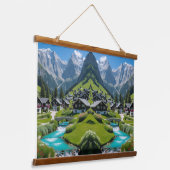 "Alpine Serenity – Schilderachtig Village" Hangend Wandkleed (Gebogen)