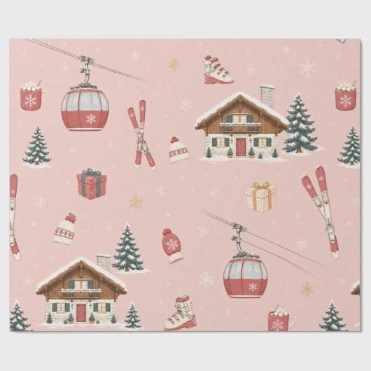 Alpine Ski Kerst Blush Inpakpapier (Vlak)