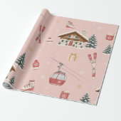 Alpine Ski Kerst Blush Inpakpapier (Uitgerold)