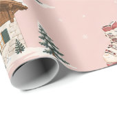 Alpine Ski Kerst Blush Inpakpapier (Rol Hoek)