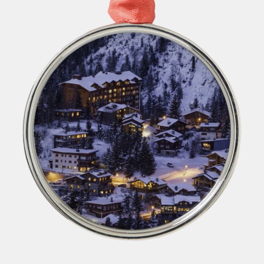 Alpine Ski Resort Winter Metalen Ornament (Voorkant)