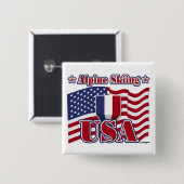 Alpine Skiing USA Vierkante Button 5,1 Cm (Voorkant /achterkant)