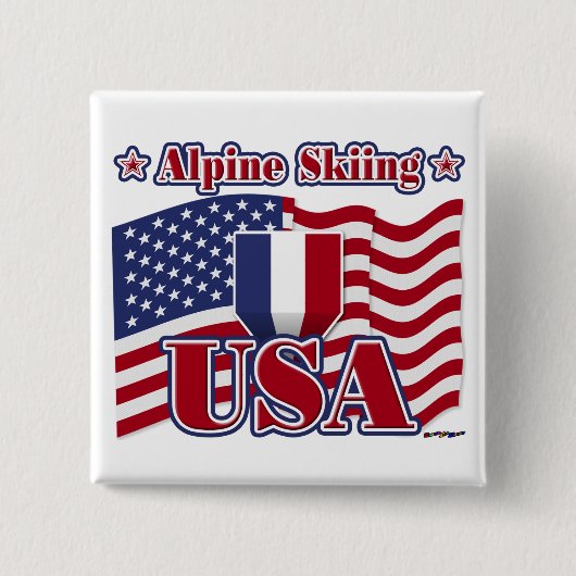 Alpine Skiing USA Vierkante Button 5,1 Cm (Voorkant)