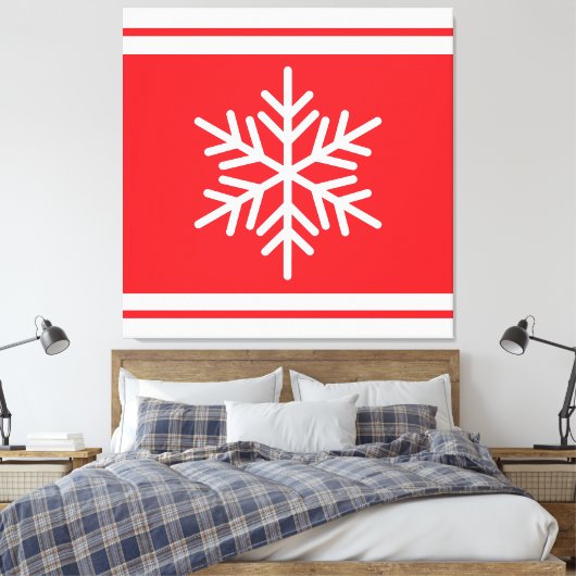 Alpine Snowflake Fun Christmas Red White Stripes Canvas Afdruk (Insitu (Slaapkamer))