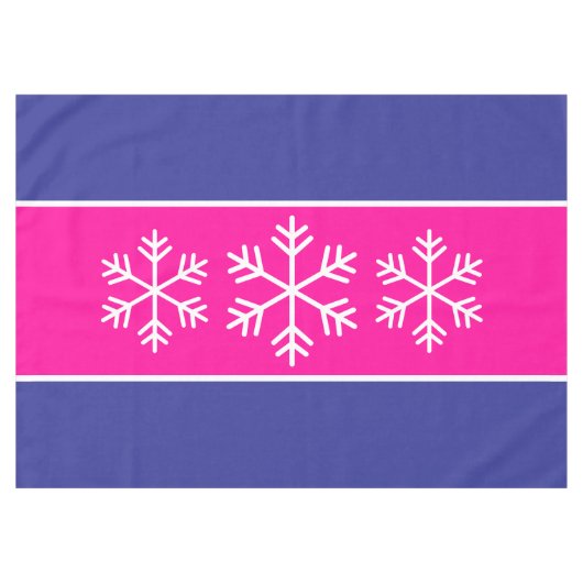 Alpine Snowflakes Bright Pink Deep Blue Stripes Tafelkleed (Voorkant (Horizontaal))